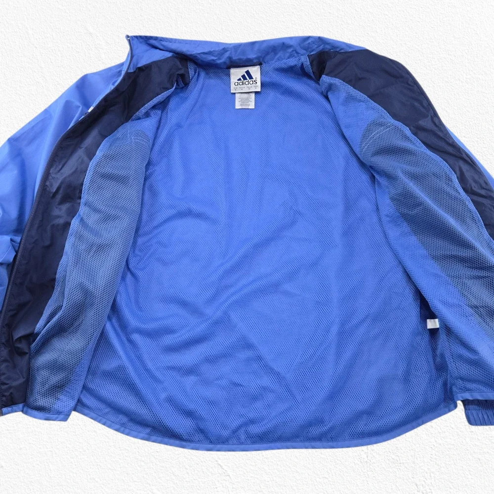 Y2K Adidas Windbreaker Jacket Blue Navy Zip Up Track Top Size M 2001 Vintage